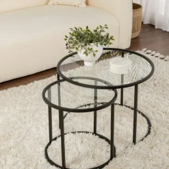 Table gigogne en verre – finition antique dorée (lot de 2) LAGUNA