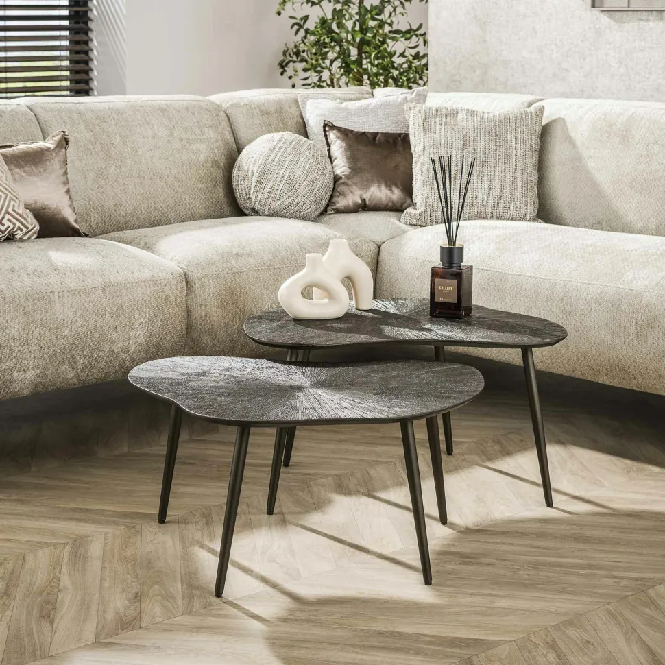 Table gigogne organique – brun bronze, forme libre (lot de 2) RALF