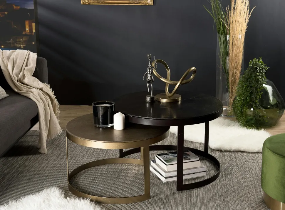 Table gigogne ronde noir et or ruban (lot de 2) ZALA