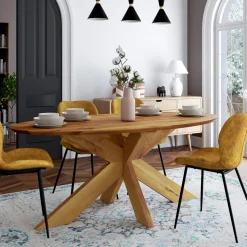 Table ovale en chêne huilé avec pied central en métal noir 200 cm RAGUSE
