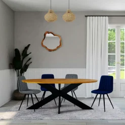 Table ovale en chêne huilé avec pied central en métal noir 240 cm RAGUSE
