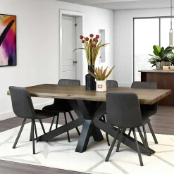 Table pied central bois de chêne et métal 200 cm HUDSON