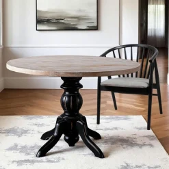 Table ronde en bois effet usé - pied noir ⌀120 cm TENA