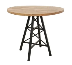 Table ronde en Hévéa recyclé naturel et pieds métal façon "Tour Eiffel" D90xH76cm LOFT