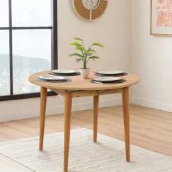 Table ronde extensible effet pin Ø100-131 cm ORINA