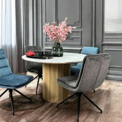 Table ronde marbre et bois D 120 cm MASSA