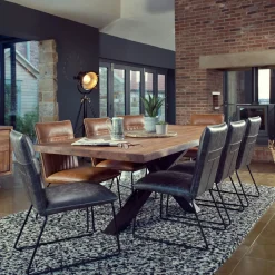 Table salle à manger bois métal pied croisé 200 cm OKA