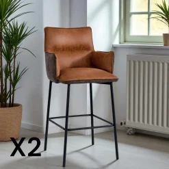 Tabouret bar bi-matière vert avec dossier (lot de 2) KERALA