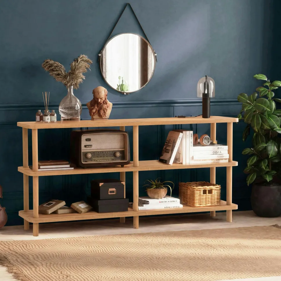 Étagère console effet bois clair 150 cm - 3 niveaux MARFA