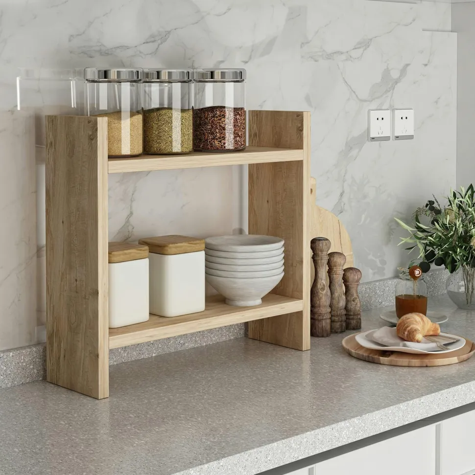 Étagère console effet bois clair 150 cm - 3 niveaux MARFA
