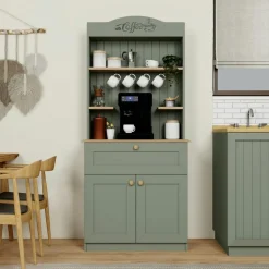 Vaisselier cuisine blanc 2 portes, niche machine à café VAREN
